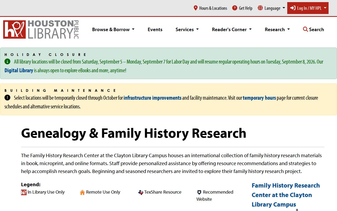 Harris County residents directory Clayton Library genealogy resources