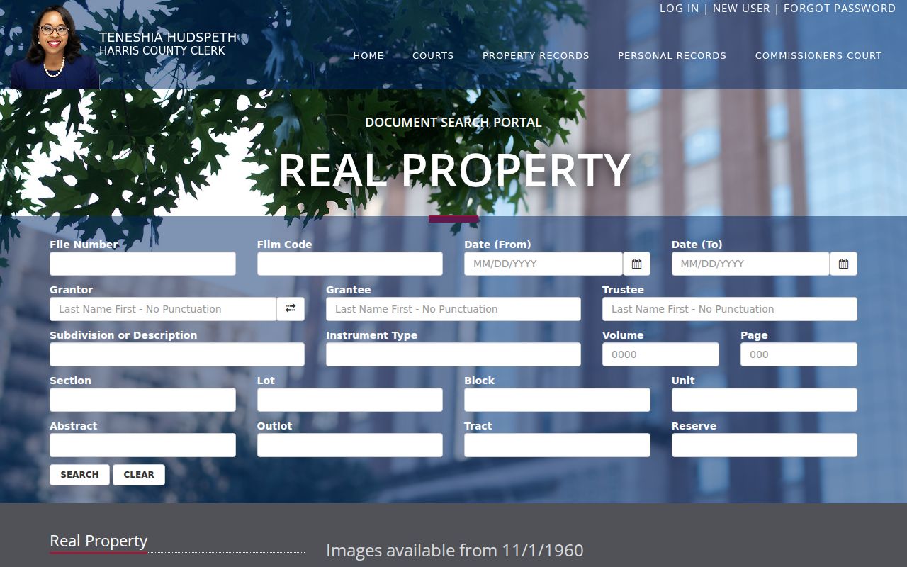 Harris County residents directory County Clerk deed index