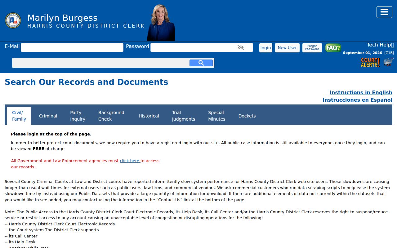 Harris County residents directory District Clerk court search