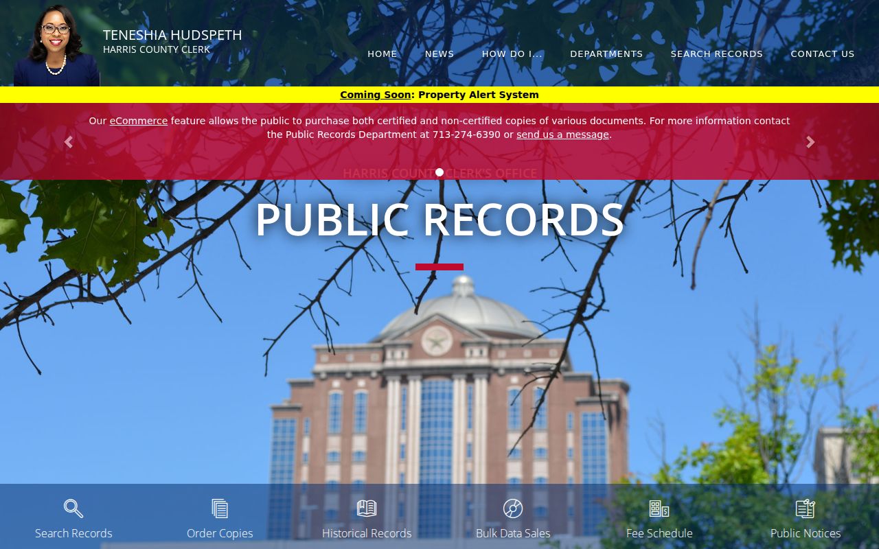 Harris County previous residents County Clerk copy request information