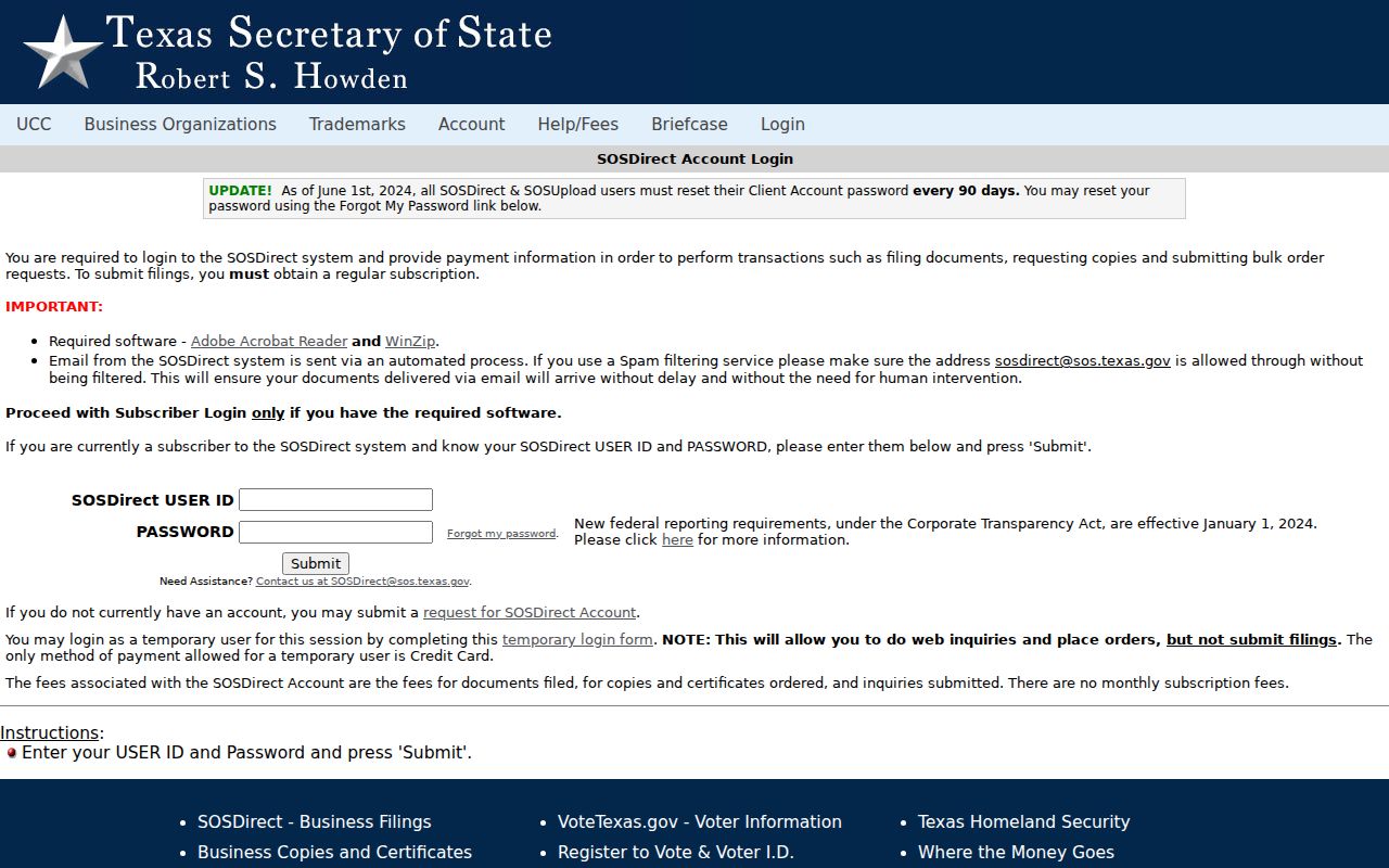 Harris County resident lookup using the Texas SOSDirect business search