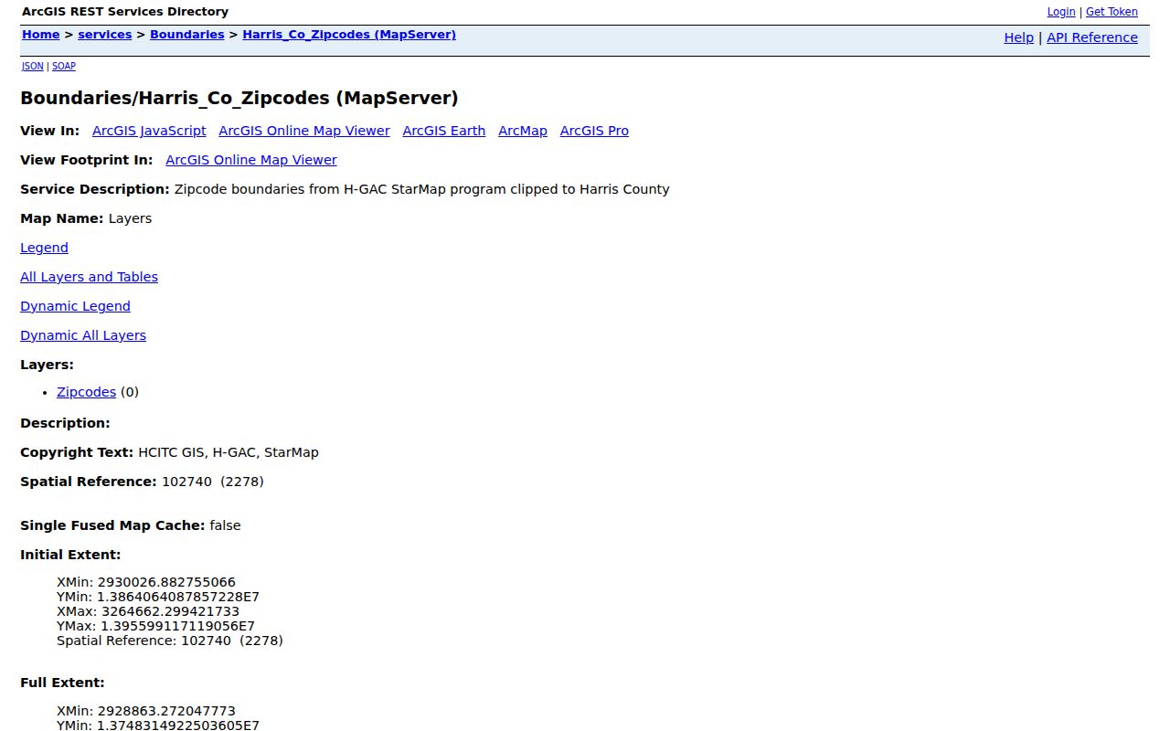 Harris County ZIP code directory GIS boundary map service
